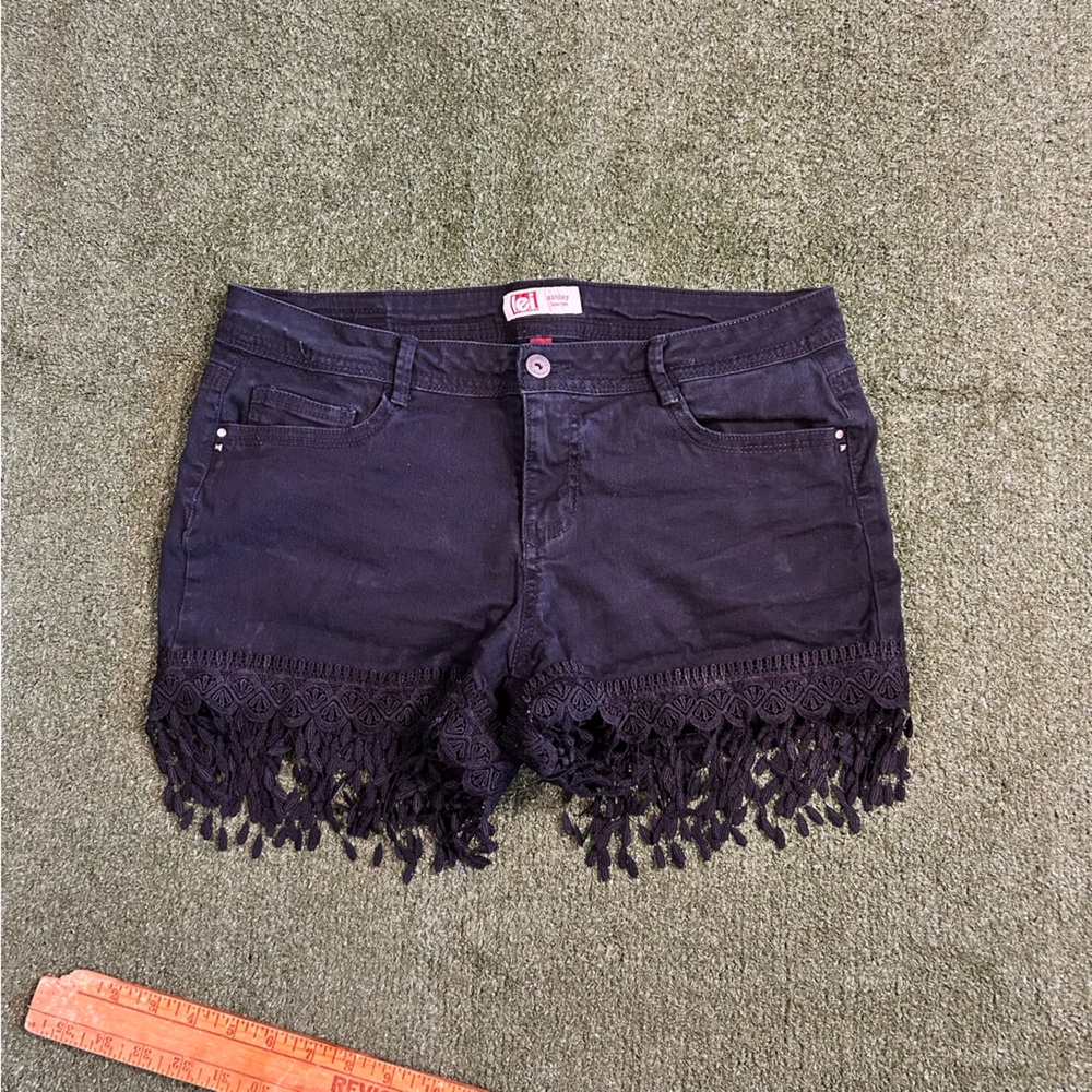 Black LEI Fringe Low Rise Mini Shorts